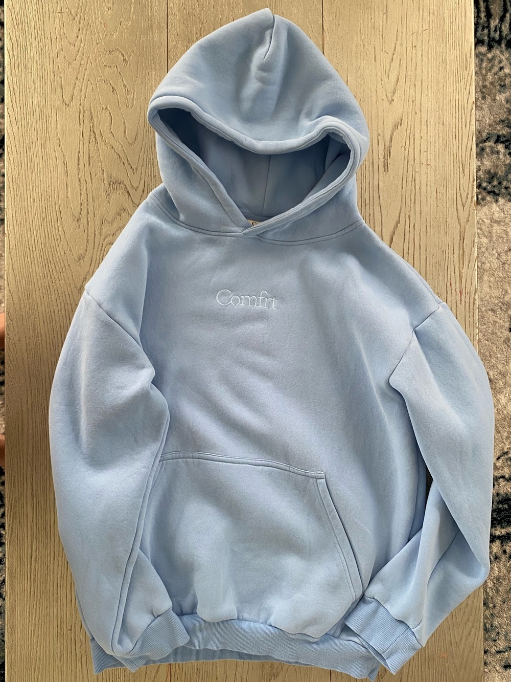 Light Blue Comfrt Embroidered Hoodie